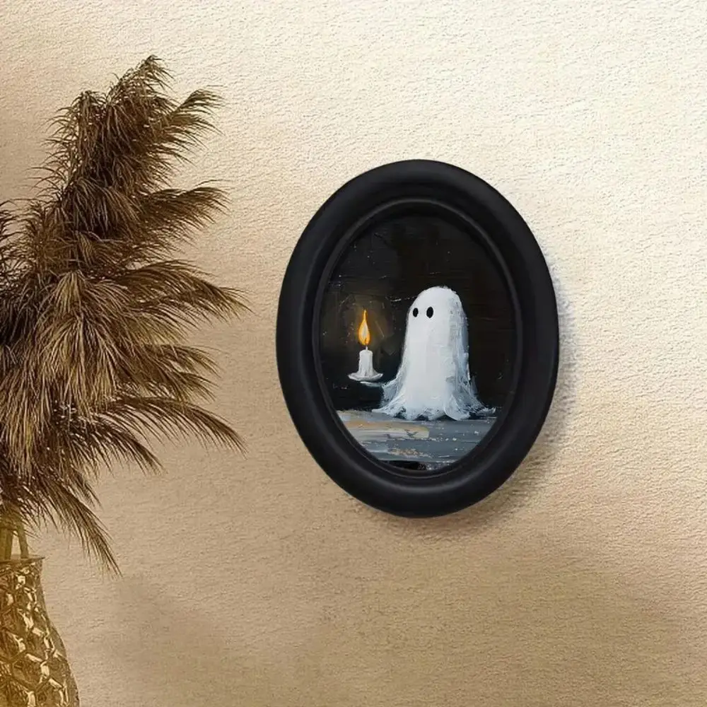 1 kleine Geister-Wandkerzen-Wandkunst im Retro-Stil, ovale Landschaftswanddekoration, mit Kerzenszene, geeignet für Halloween, Weihnachten und Thanksgiving, saisonale Heimdekoration, romantische