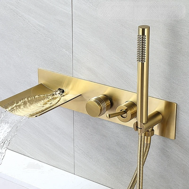 

Brushed Gold Bathtub Waterfall Shower Faucet Bathtub Faucet Mixer Bathtub Tap Bathtube Faucets Wall Mounted Faucets for Bath