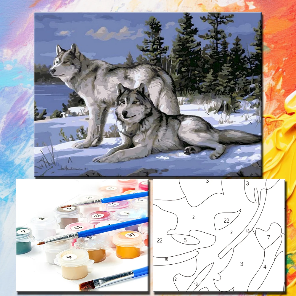 Painting By Numbers Wolf Oil Pictures For Adults DIY Craft Kits Frame On Canvas Acylic Paint Coloring By Numbers Decoration Art