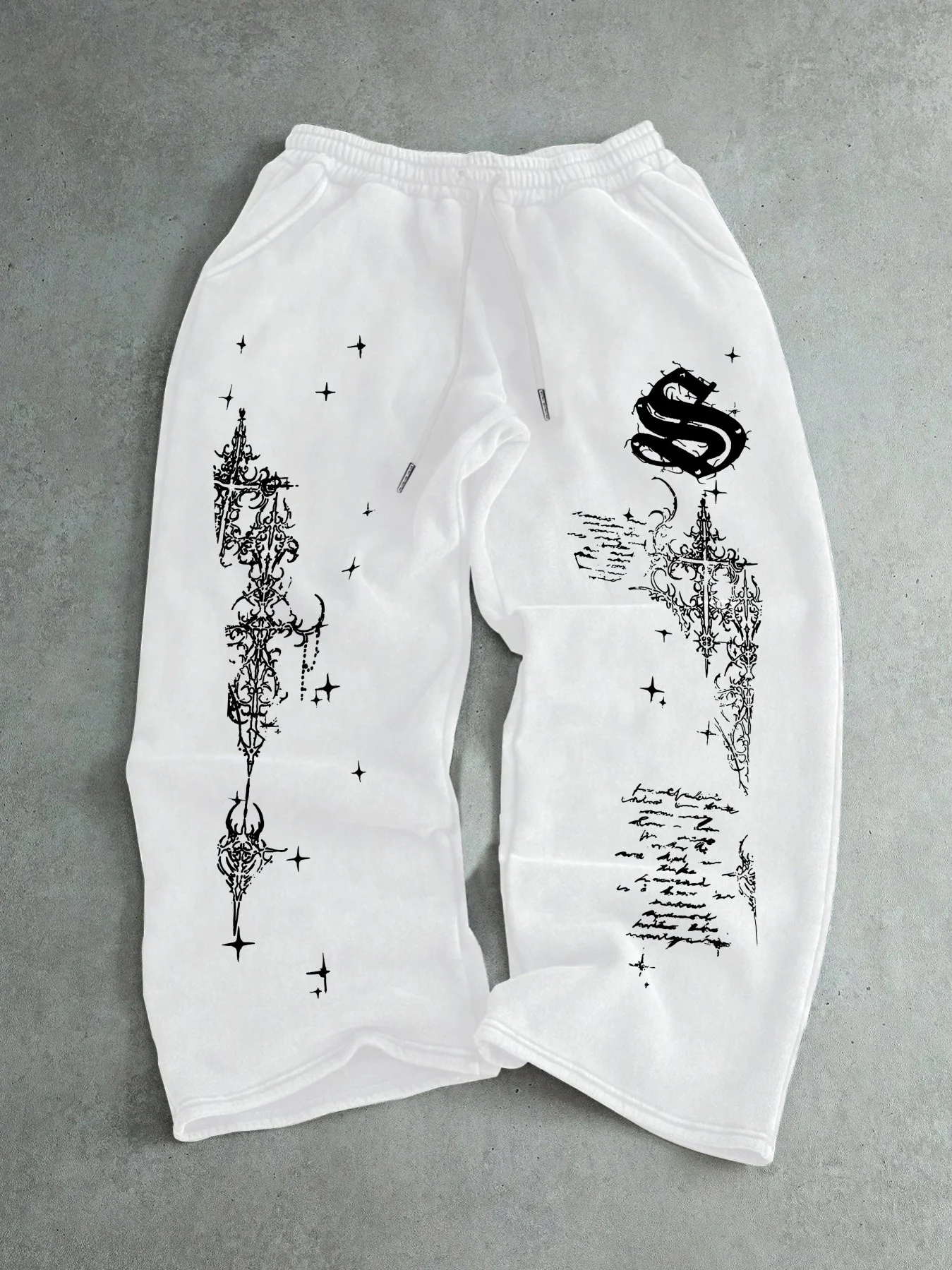 Men Gothic Vertical Graphic Wide Leg Sweatpants Drawstring Loose Straight Baggy Y2K Dark Punk Streetwear Pants.