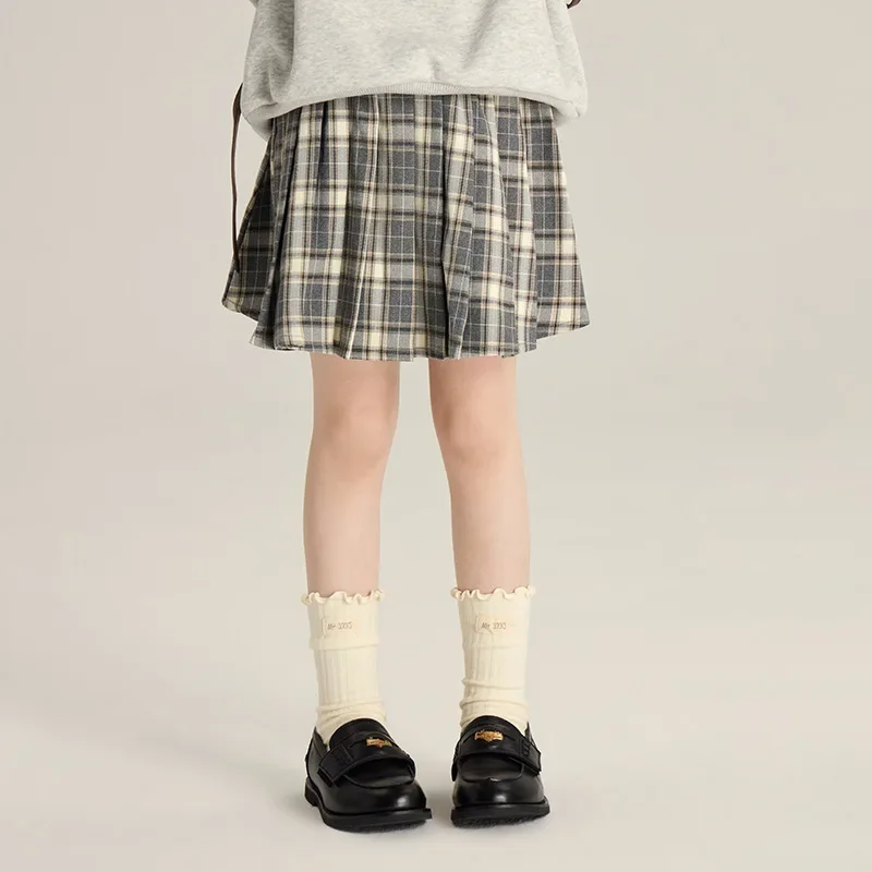 Girls Skirts 2024 Autumn New Childrens Wear Korean Style Baby Girl College Style Pleated Skirt A Word Casual Simple Daily