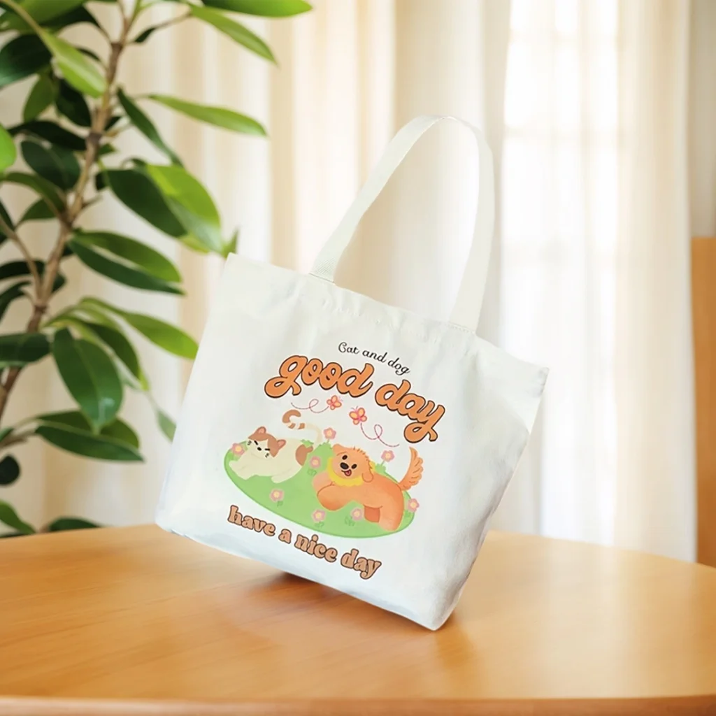 

Canvas bag, female cartoon cat and dog shoulder bag, new zipper, student tutoring bag, large capacity commuting sail bag