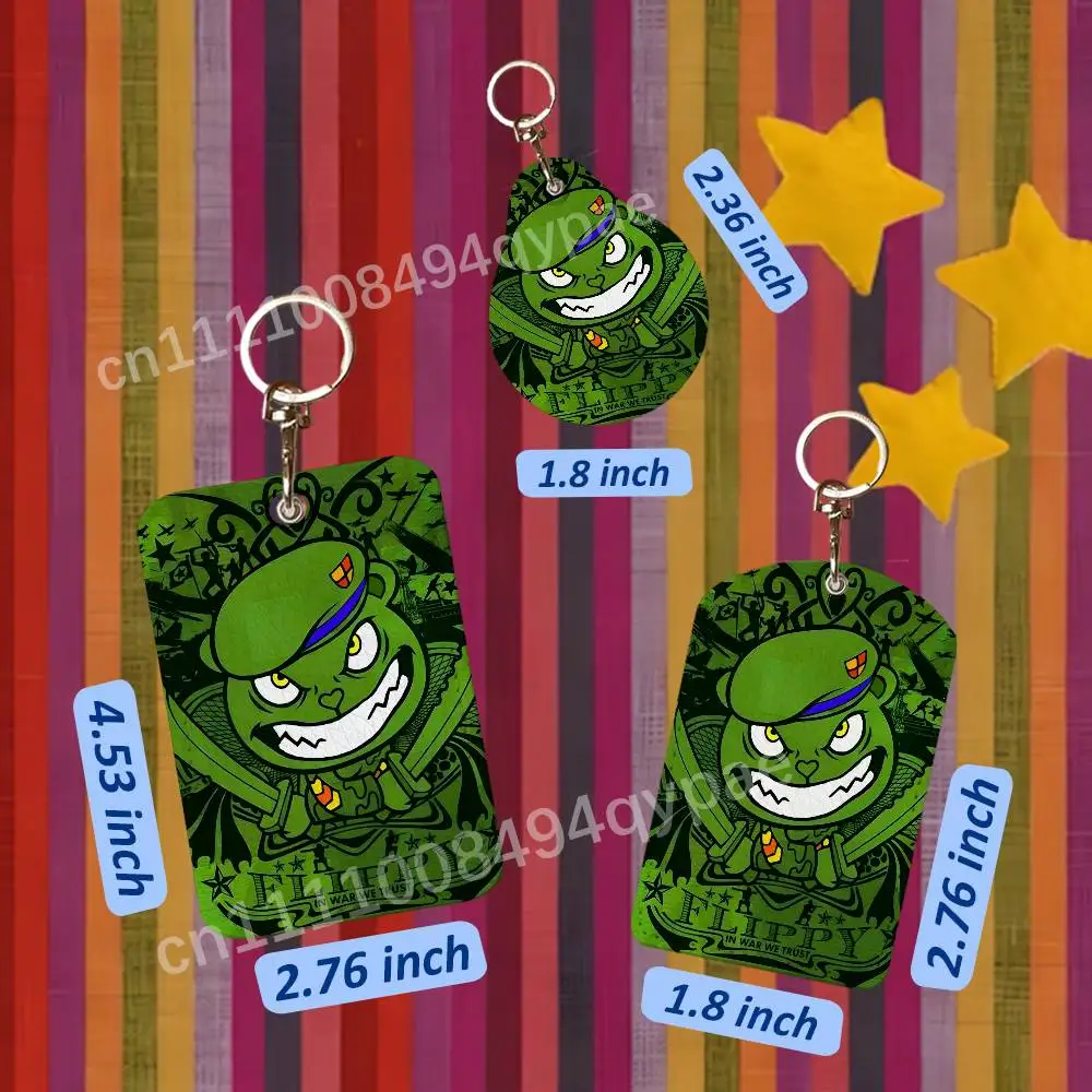 F-Fliqpy HTF Happy Tree Friend 1PCS Leather Card Holder Keychain Door Lock Access Tags ID Card Case Access Card Bag Key Tag Ring view 4