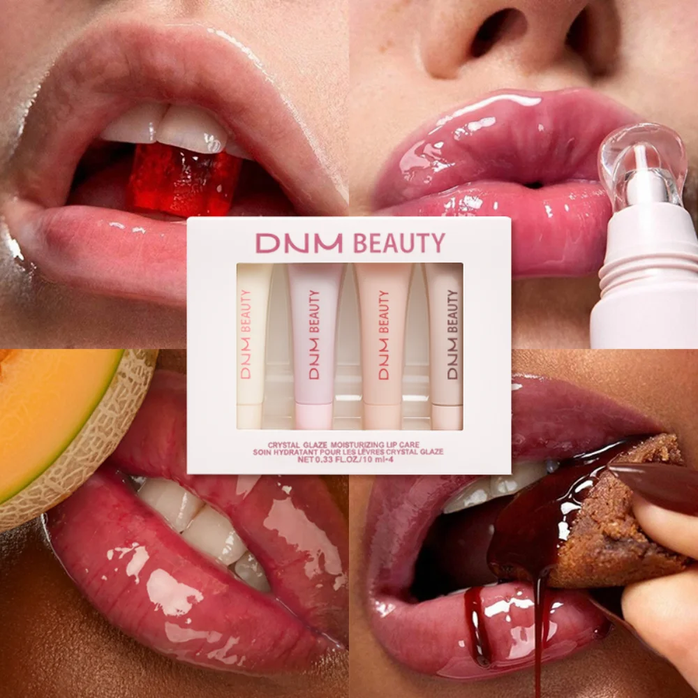 4 STKS Hydraterende Spiegel Lipgloss set Lip Vanille Roze Suiker Koffie Cake Geur Lippenstift Transparante Olie Make-up kerstcadeau