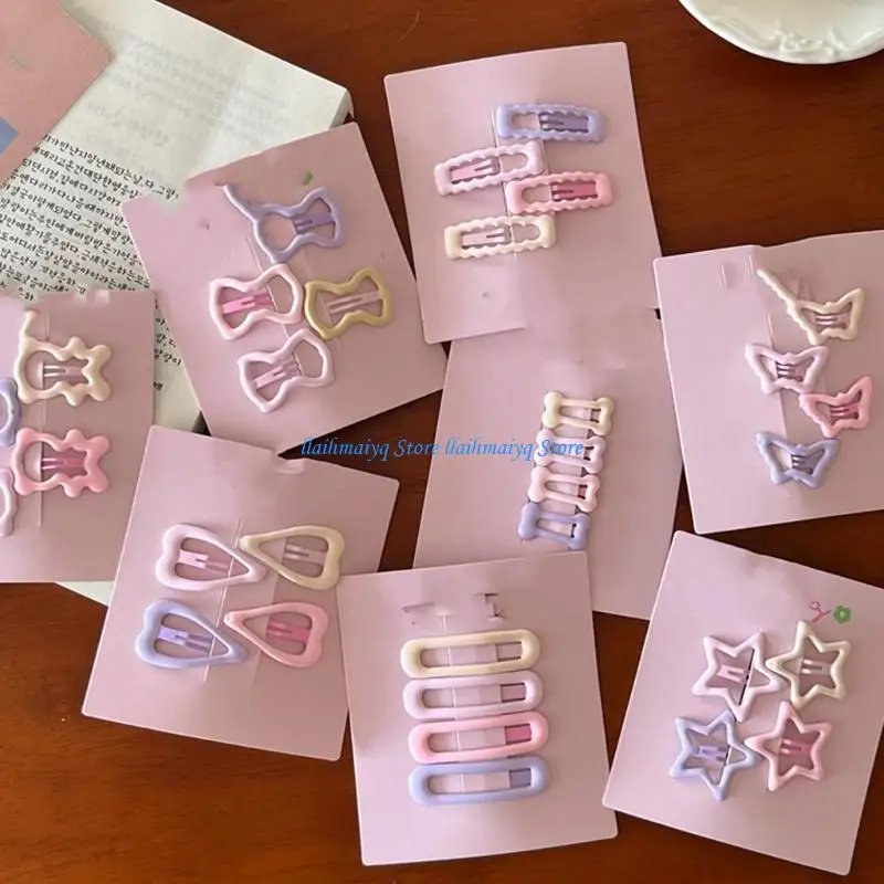 

573B 2 Pairs Stylish Acrylic Hair Clip With Star Bows Bear Charm Cream Color Barrette