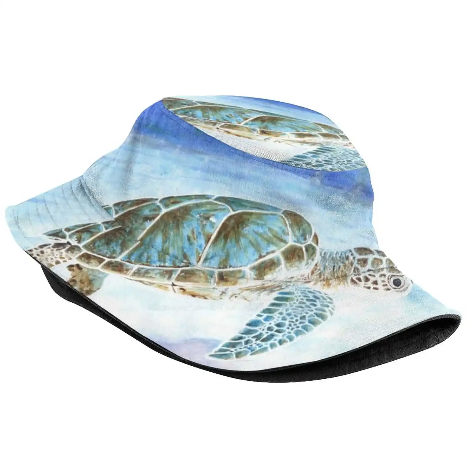 Sea Turtle Underwater Unisex Fashion Women Men Breathable Bucket Hats Watercolor Painting Sea Turtle Tortoise Animal Aquatic