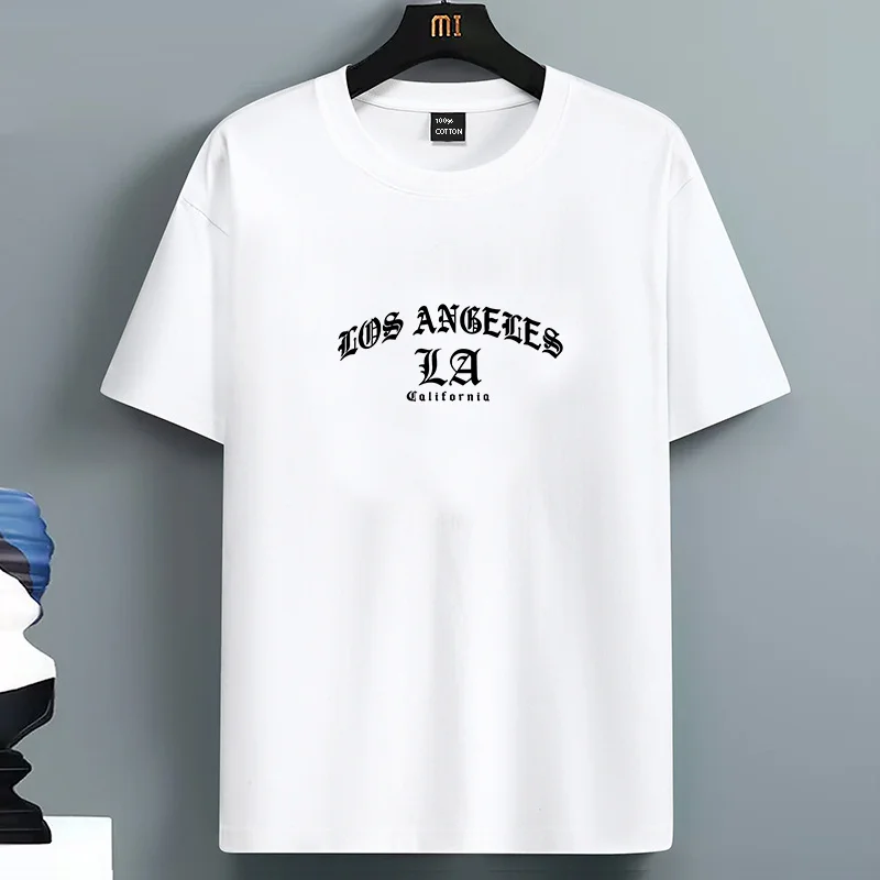 

Summer Men's 100% Cotton Comfortable Casual Loose Oversized Creative Letter Printed Sports Round Neck Short Sleeved T-shirt Top