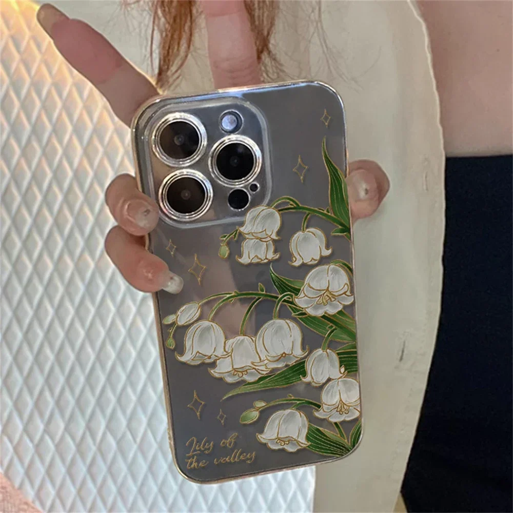 Custodia floreale trasparente Lily of the Valley per iPhone 15 16 Plus 12 13 mini 11 14 Pro Max Xs XR Cover morbida in silicone antigraffio