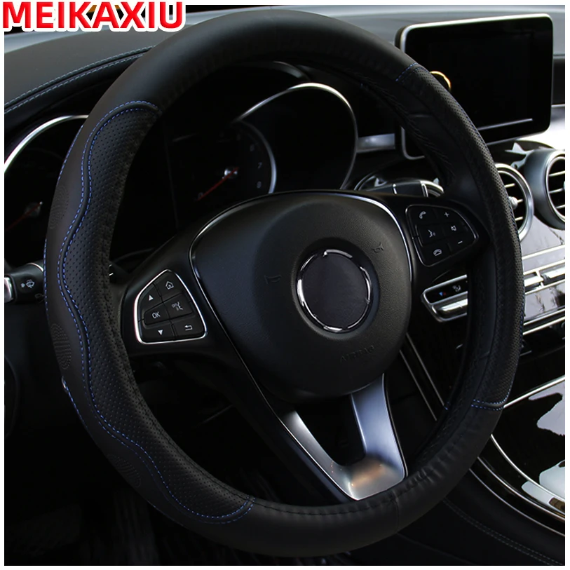 PU fiber leather embossed car has an inner ring steering wheel cover suitable for 14.5 - 15 inch round car decorations. - Image 5