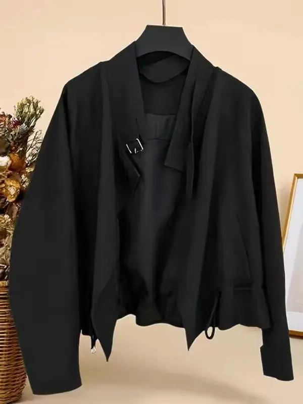 

Spring Autumn 2026 New Korean Style Loose Slimming Short Casual Style Coat with Drawstring Waist Stand Collar Women's Jacket