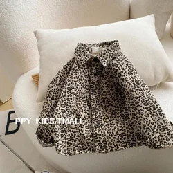 Boys Leopard Print Jacket Korean Shirt 2024 New Autumn Clothes Boys Spring and Autumn Children Denim Fashion Casual Top