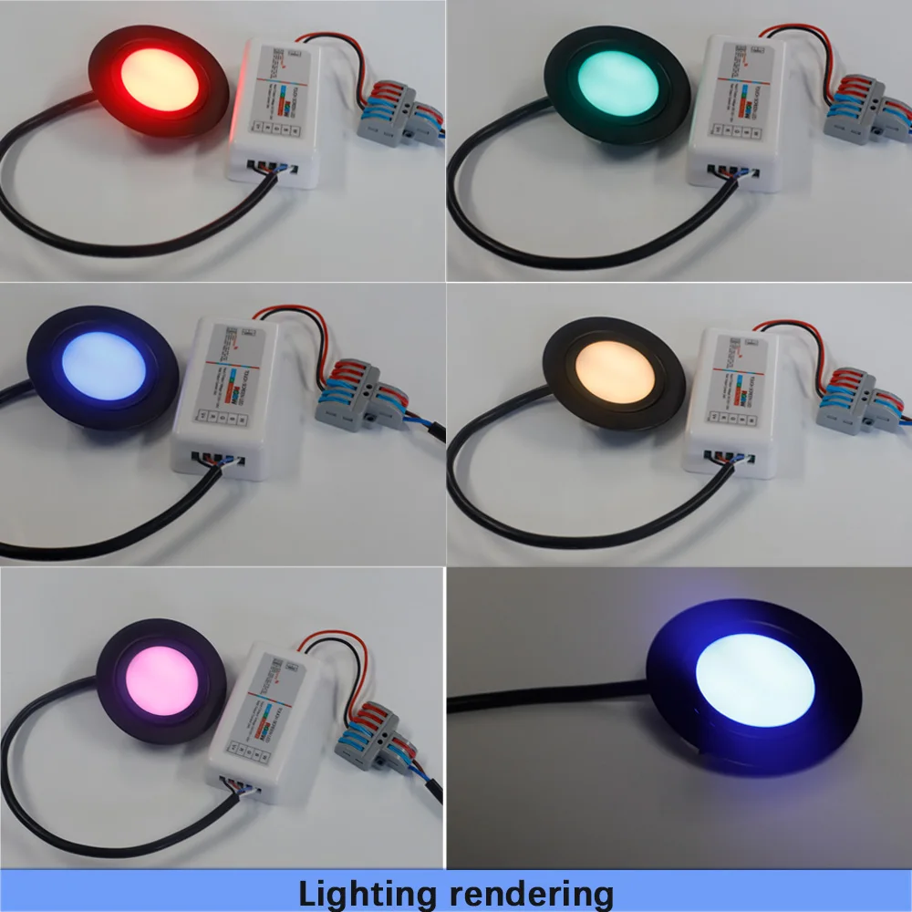 LED Mini Waterproof Spotlight, Ceiling Hidden Downlight, Ultra-thin Spot Light, Cabinet and Bathroom Lamp, IP65, 12V, 3W, RGBW