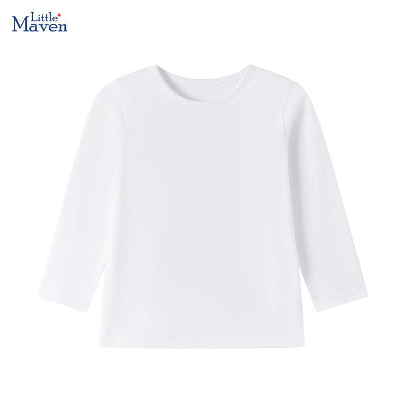 Little maven Baby Girls Long Sleeve White T Shirts Children's Clothing 2026 Autumn Spring Kids Clothes Casual Cotton Shirts