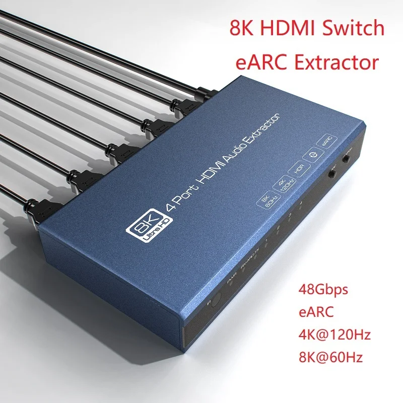 

8K@60Hz HDMI-compatible Switcher Audio Extractor eARC Soundbar 4K@120Hz 48Gbps 12Bits VRR ALLM for PS5 XBOX