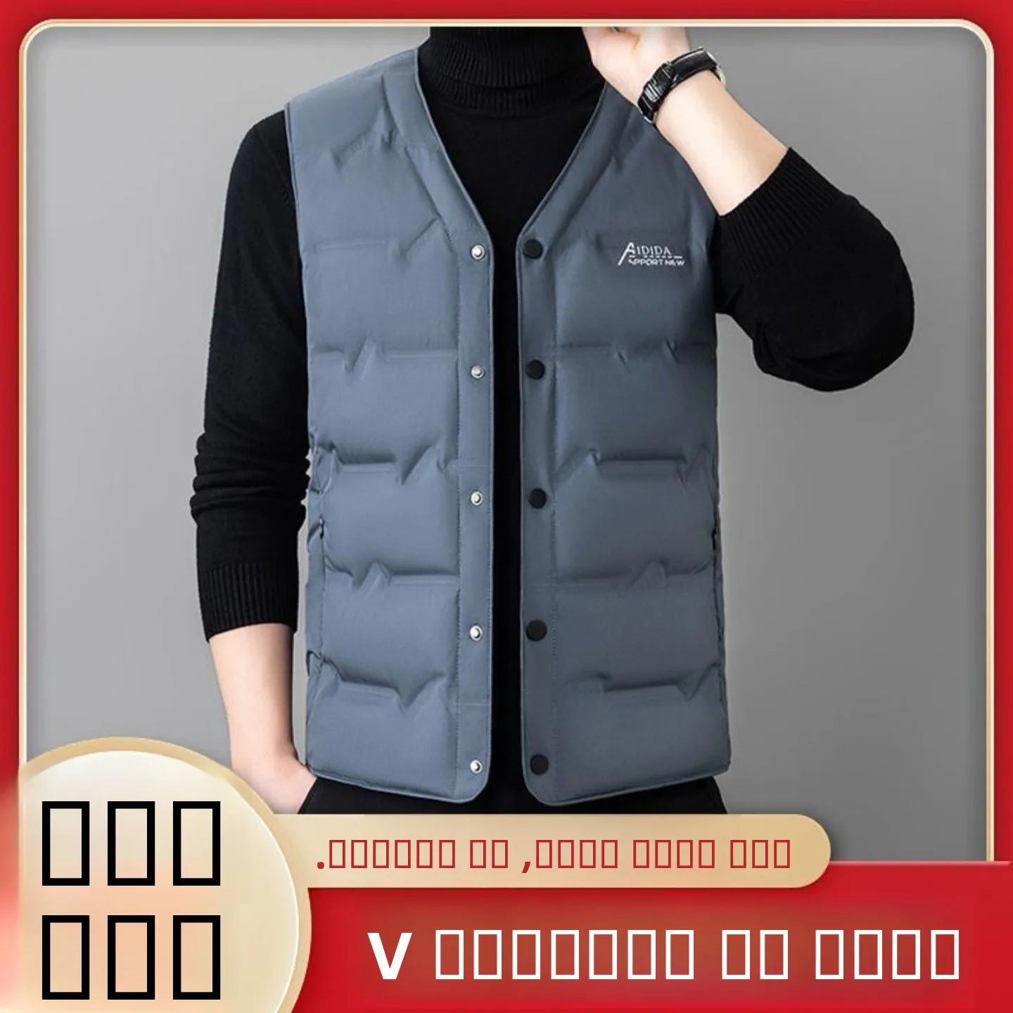 

Men's Casual Faion down Vest Warm V-Ne Svel Jaet Winter Outerwear Dad Clothes Top Quali White Du down Filling