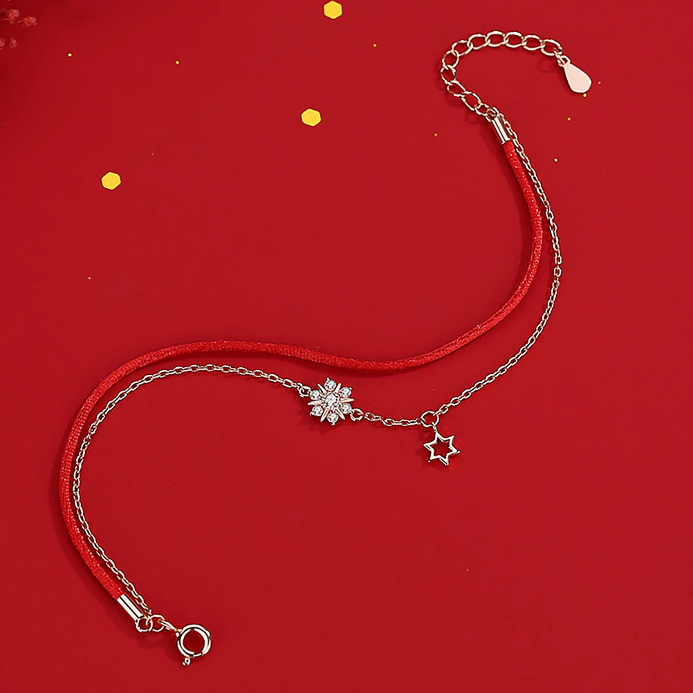 

1 pc Red Rope Bracelet Adjustable Snowflake Design 925 Silver Fortunate Bracelet For Lovers Anniversary Gift Red Rose Gold
