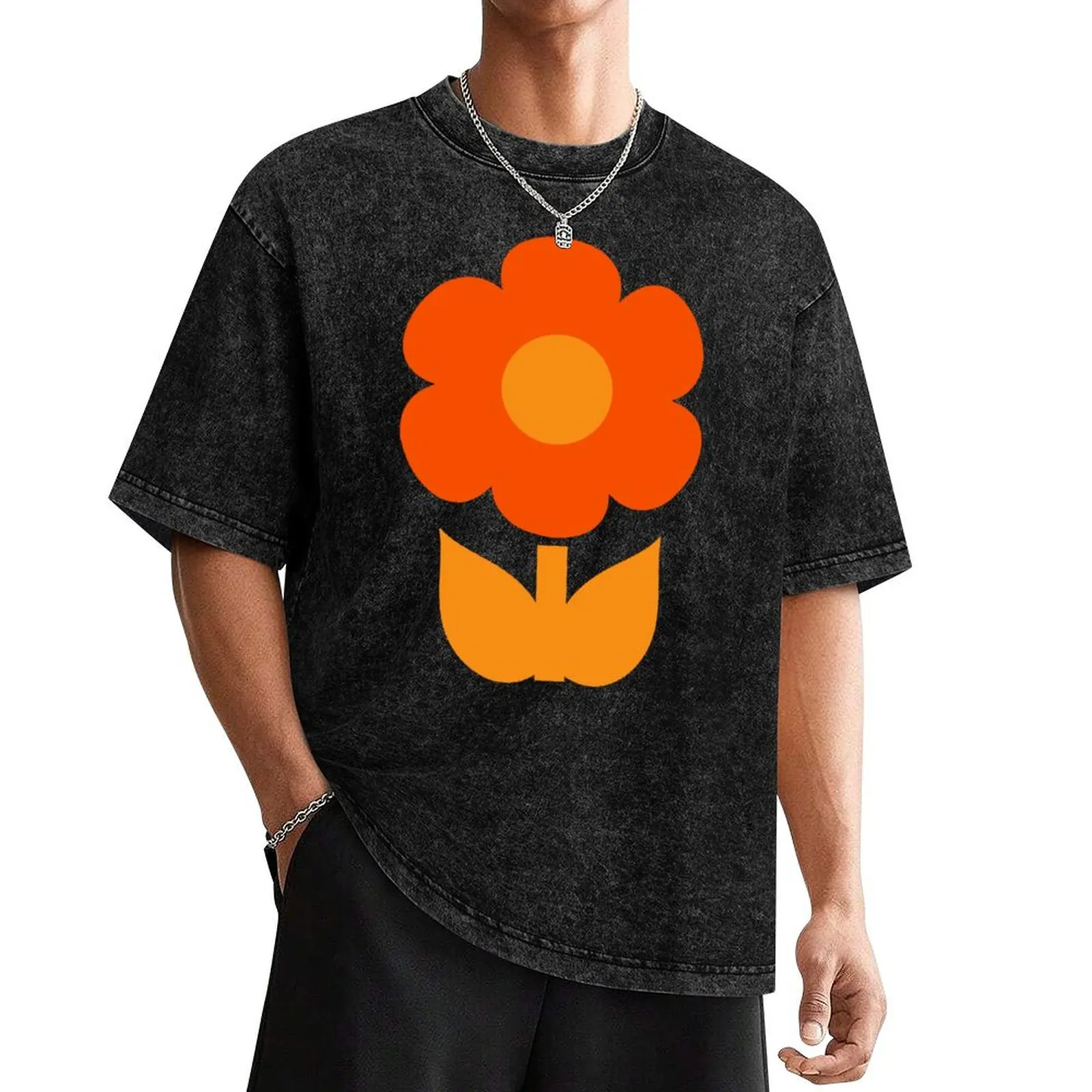 

Jonnty Flowers Retro Floral Pattern in 70s Brown and Orange T-Shirt for a boy sublime anime tshirt men t shirts high quality