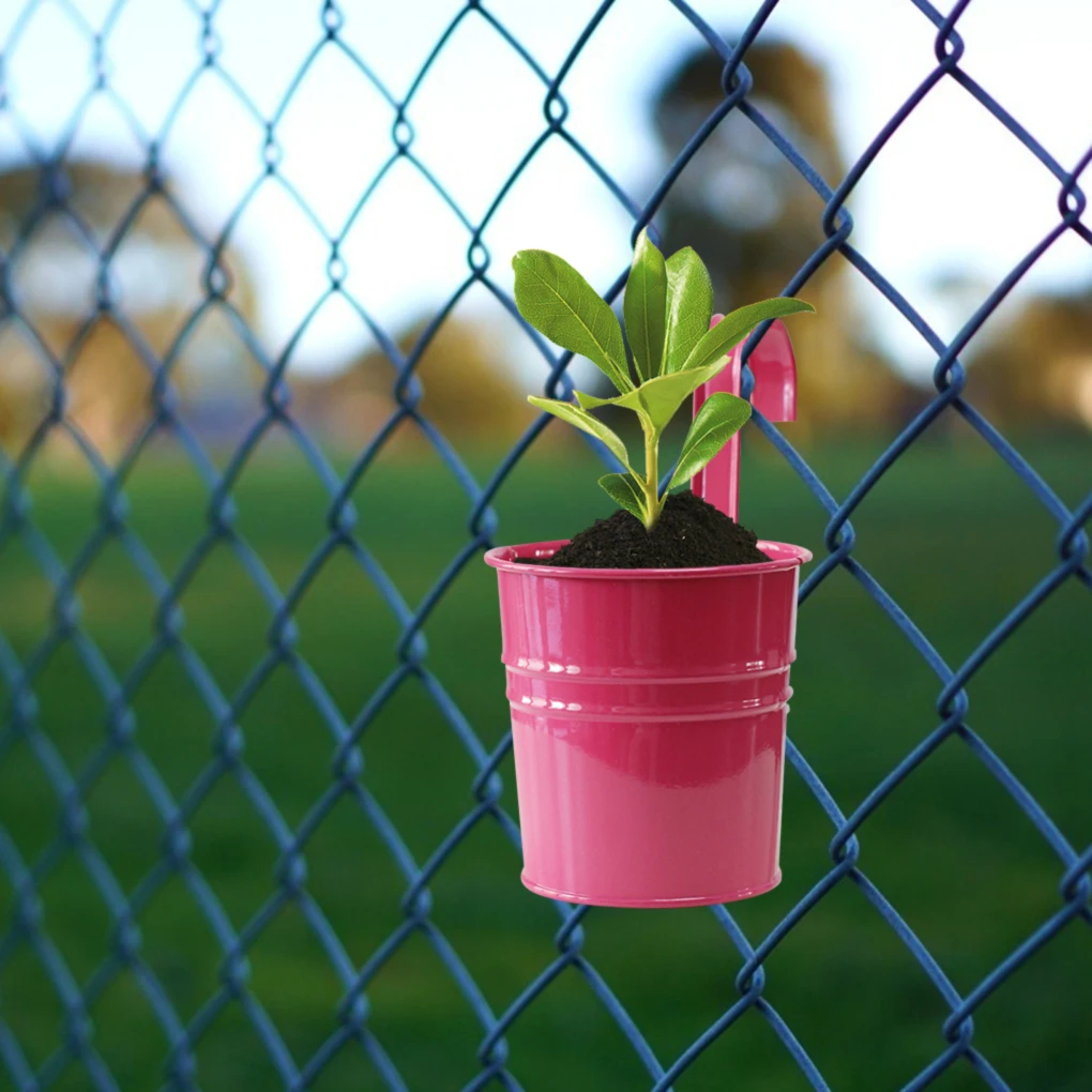 ภาชนะแจกันดอกไม้ตกแต่งติดผนังสำหรับระเบียงถังโลหะขนาดเล็กมีตะขอแขวนกระถางต้นไม้