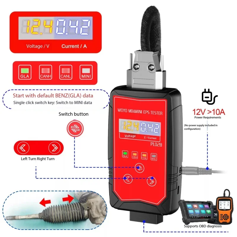 WOYO PL028 EPS Tester Torque Sensor Simulator for Mercedes Benz Steering Rack Detector Support Flash Firmware Auto Repair Tool