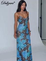 Dulzura Leopard Patchwork Flower Print Sleeveless Cami Maxi Dress Sexy Bodycon Beach Streetwear Autumn Winter Outfit