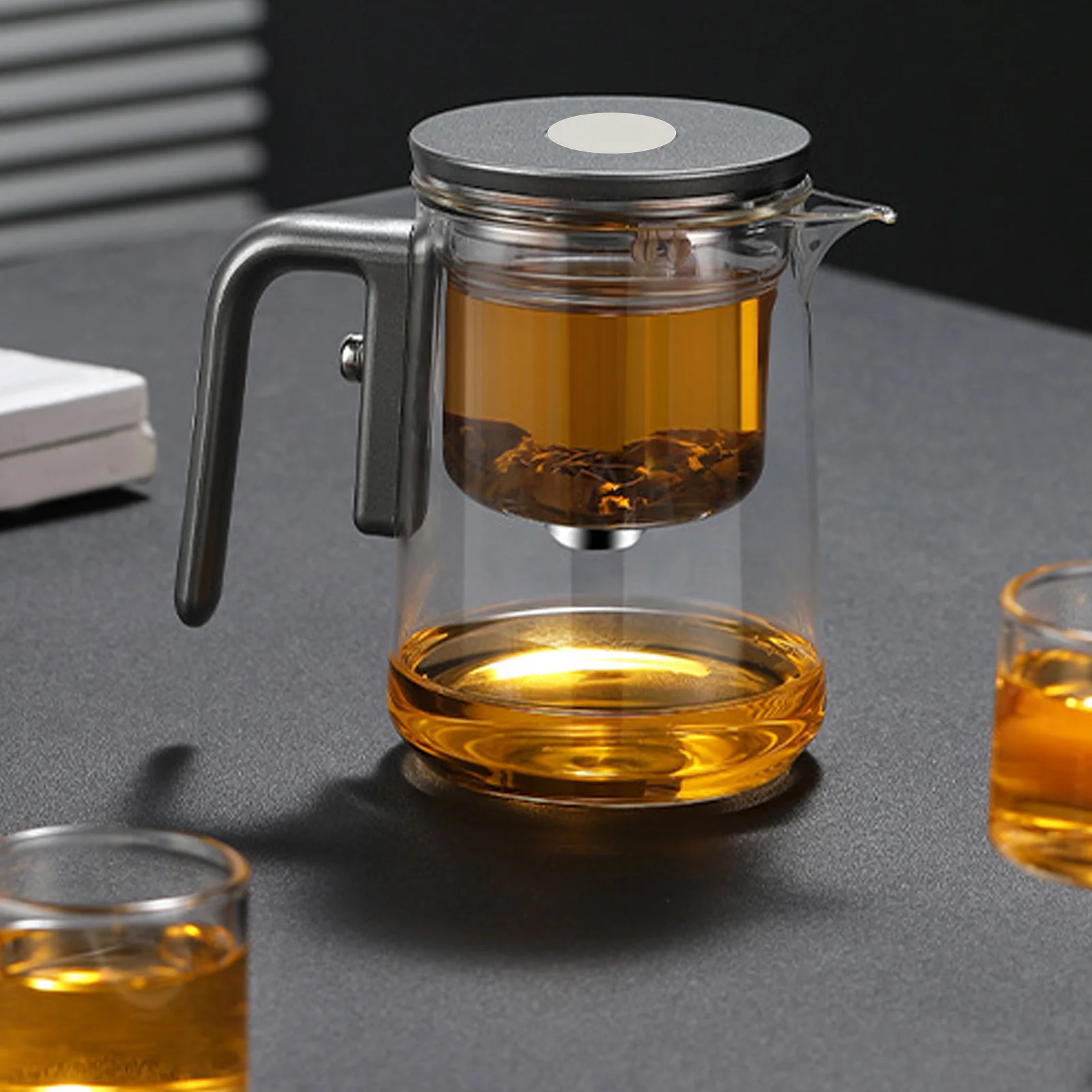 

Tea Pot Silver Grey 600ml Magnetic Water Separation Glass Teapot with Strainer Wooden Handle for Home Restaurant