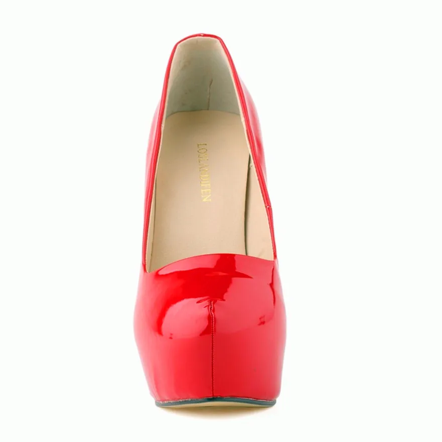 Zapatos de fiesta de plataforma alta para mujer, calzado de tacón alto de charol sólido conciso, zapatos de boda poco profundos a la moda, 2024