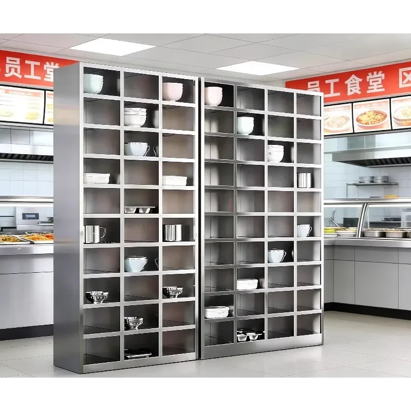 304 stainless steel cupboard staff canteen multi-grid plate cabinet restaurant multi-door sideboard cabinet tableware storage ca