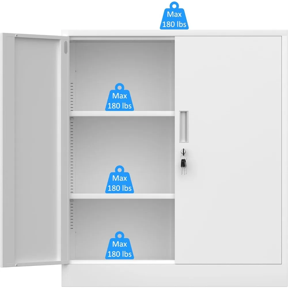 Metal Storage Cabinet with Locking Doors and 2 Adjustable Shelves, Small Lockable Storage Cabinet for Home Office Garage image 6