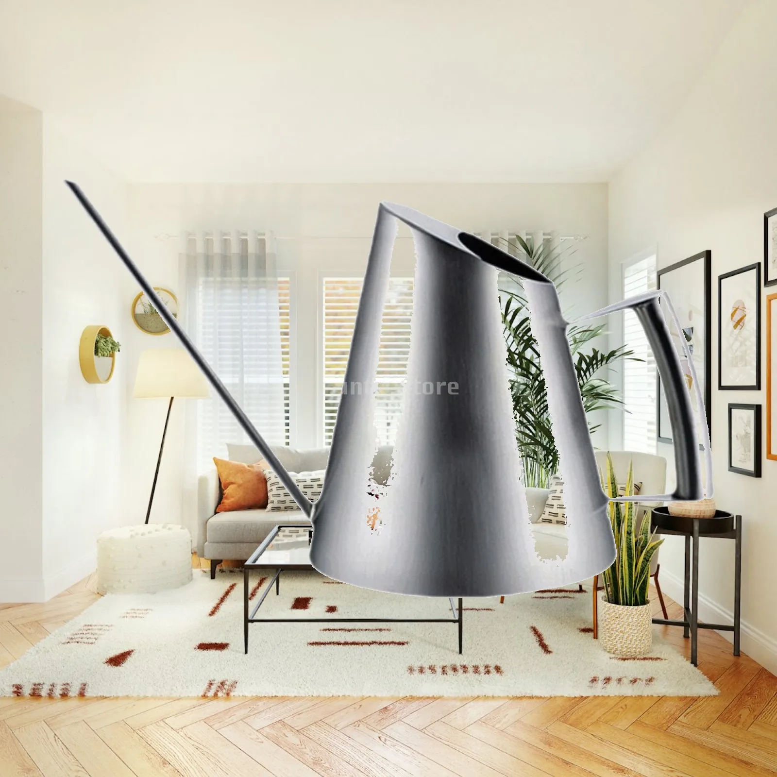 Arrosoir en acier inoxydable de grande taille avec poignée ergonomique et long bec pour l'irrigation des plantes de jardin à domicile