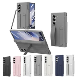 For Samsung Galaxy Z Fold 7 6 5 3 4 Case Magnetic Hinge Wristband Pen Slot Screen Glass Protective Bracket Cover For Z Fold 6 7