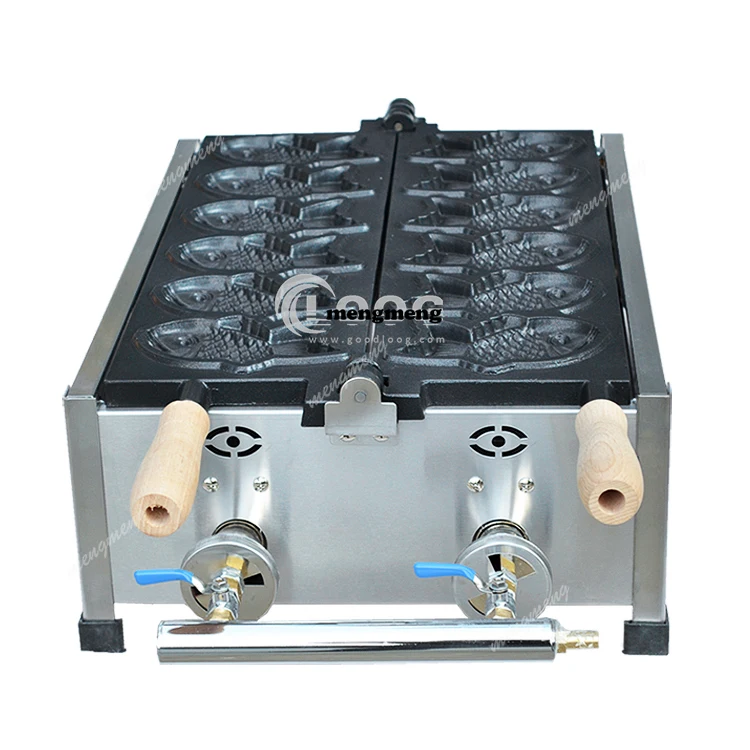 

Factory Price Stainless Steel Gas Taiyaki Machine / 3layers Nonstick 6pcs Fish Waffle Making Taiyaki Baker Maker