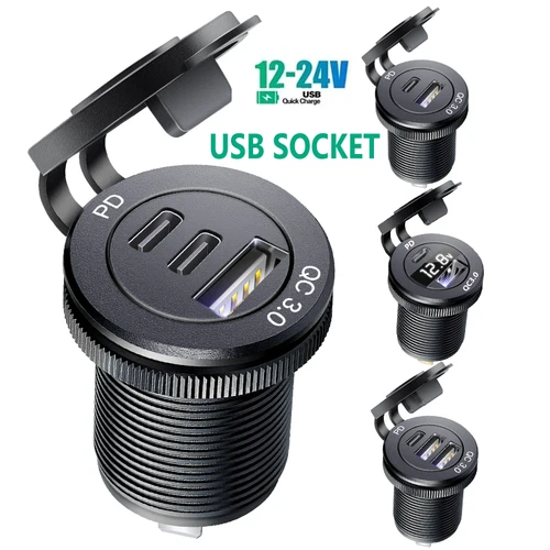 Imagen 1 del producto Cargador rápido para coche de 12V, toma de corriente QC3.0 y puerto USB PD, adaptador de cargador de coche, carga rápida para coche, barco, Marine, RV, motocicleta