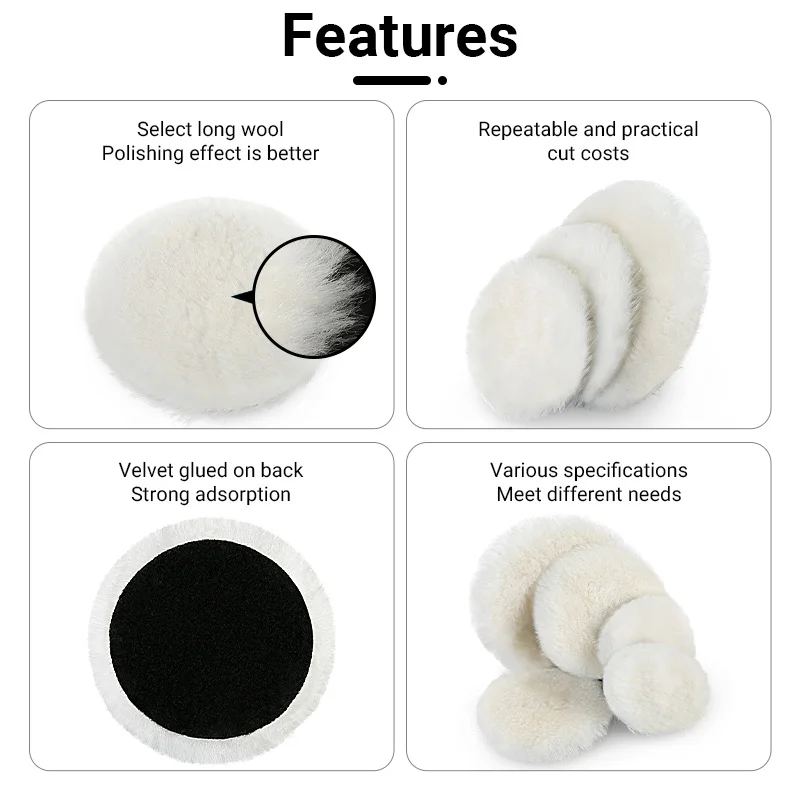 Wool ball 3/4/5/6/7 inch car paint beauty waxing self-adhesive polishing pads stone metal polishing buffing care cleaning tools