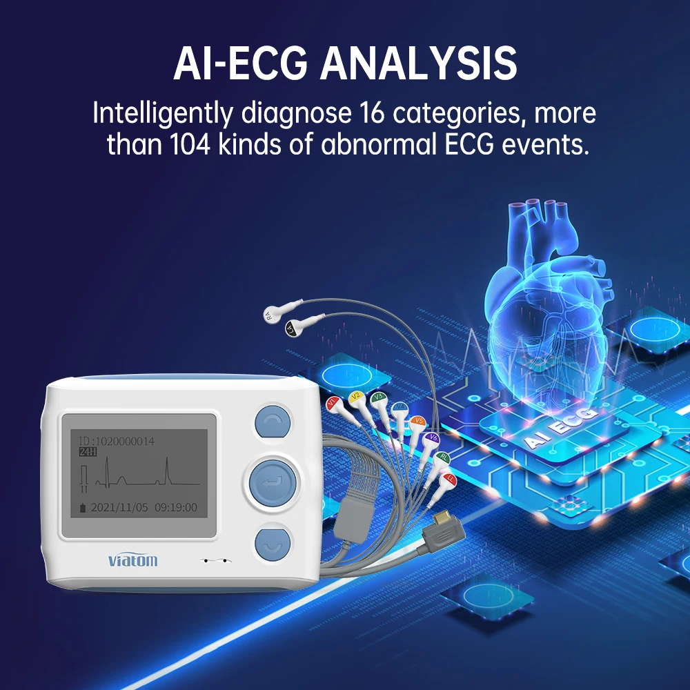 Medical Ai smart Analysis 12 Leads Holter Monitor Electrode Machine wearable Ecg Device 24H EKG Recording free PC Software