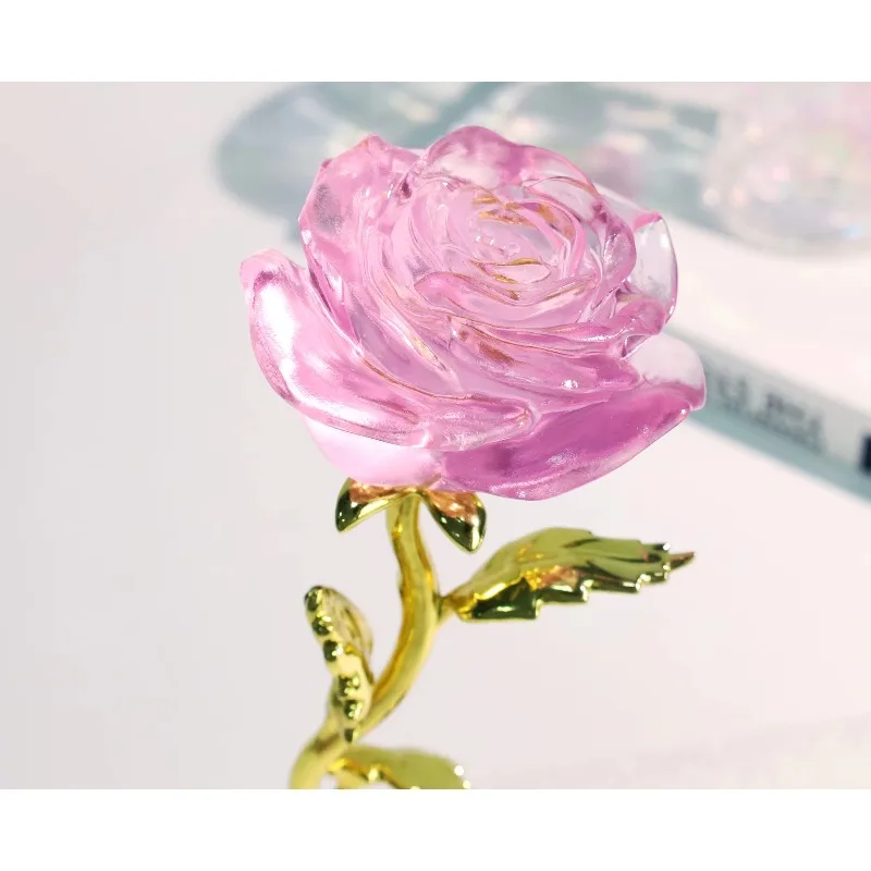 Handmade Crystal Glaze Rose Sculpture Eternal Flower Art Eco-friendly Decorative for Women Birthday Gift Home Desktop Ornament