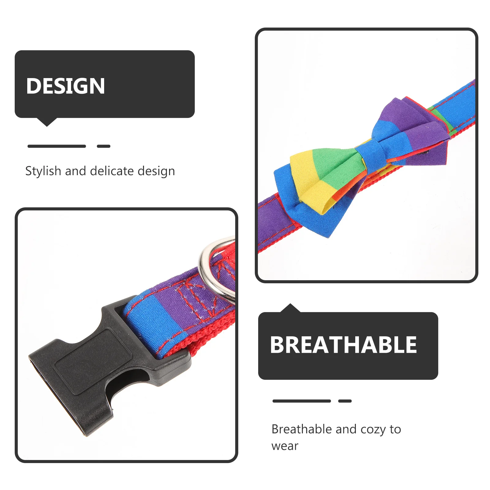 

Rainbow Bow Tie Collar For Small Dogs Adjustable Pet Fabric Neckband Reusable Party Wedding Christmas Photo Accessory Dog