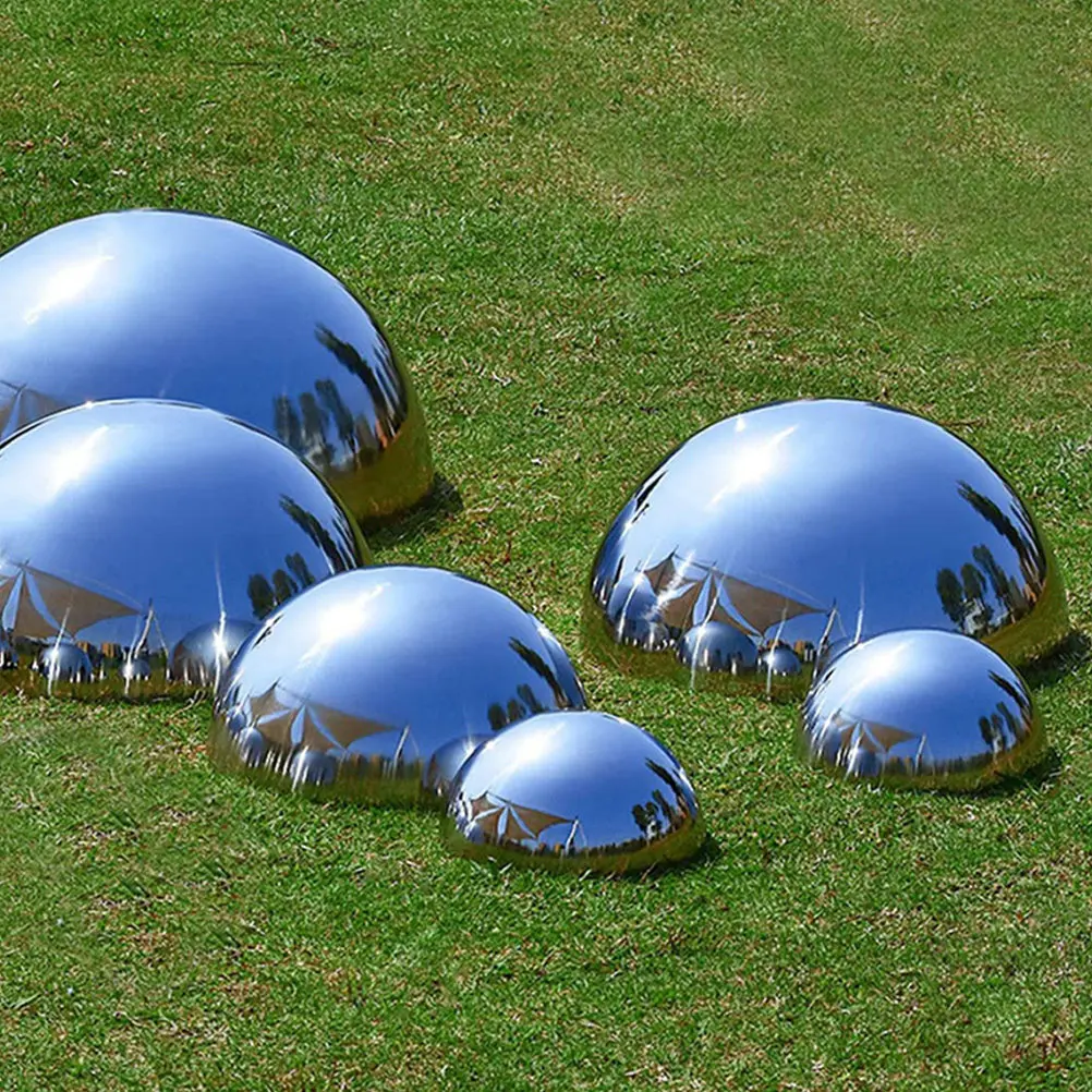 4Pcs Garden Mirror Decorative Sphere Hemisphere Stainless Steel Reflective Globe Outdoor Garden Patio Decoration