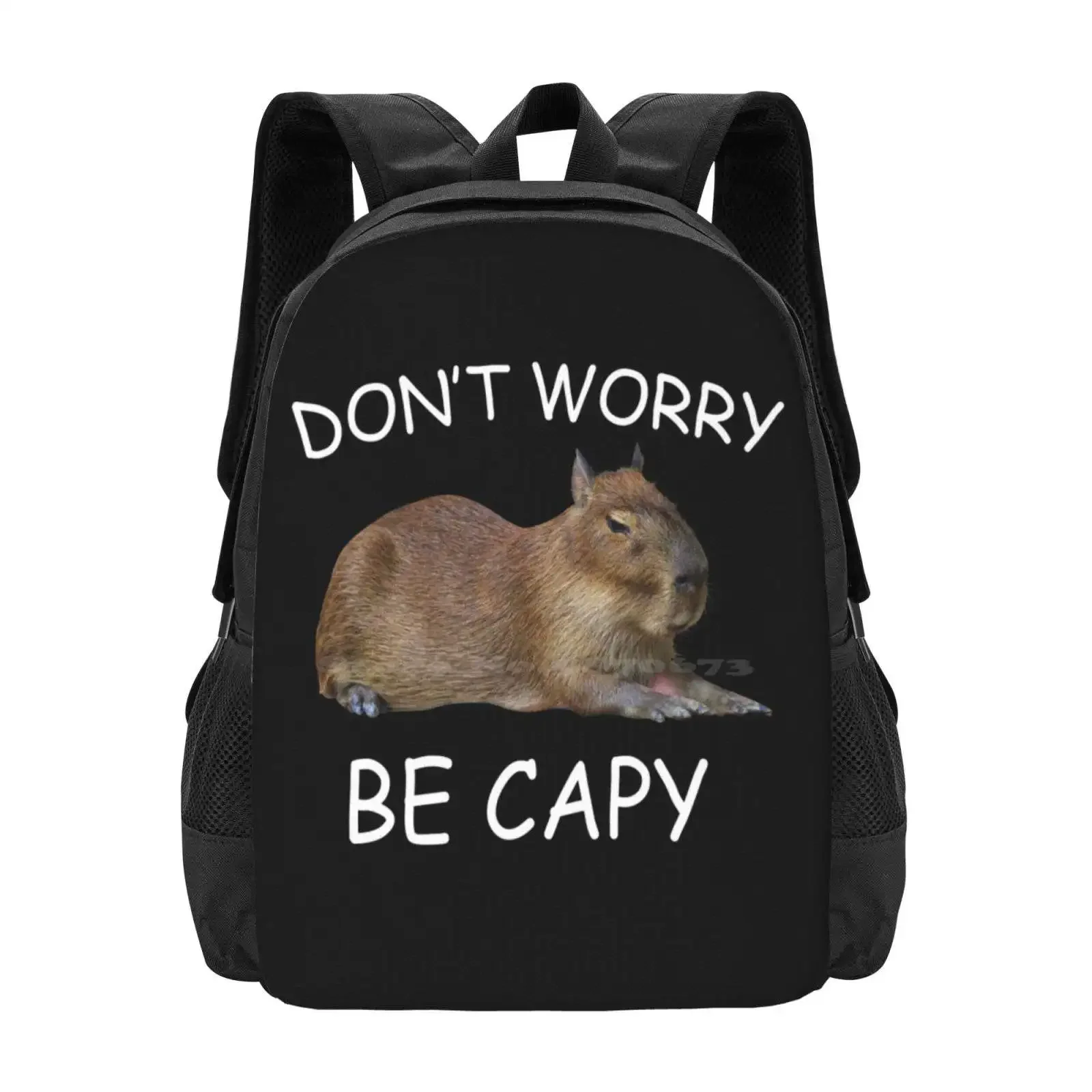 

Capybara Dont Worry Be Capy Funny Rodent Big Rat Hot Sale Schoolbag Backpack Fashion Bags Animal Guinea Pig Mouse Pet Owner Rat