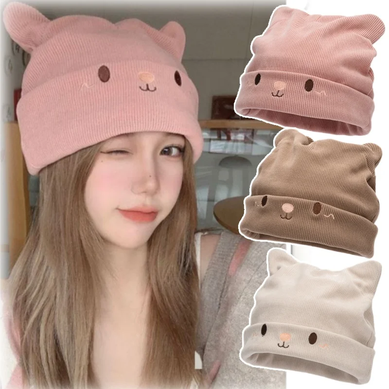 

Warm Knitted Winter Hat For Women Cute Korean Style Beanie Postpartum Pregnancy Cap Soft Windproof Headwear Slimming Face Design