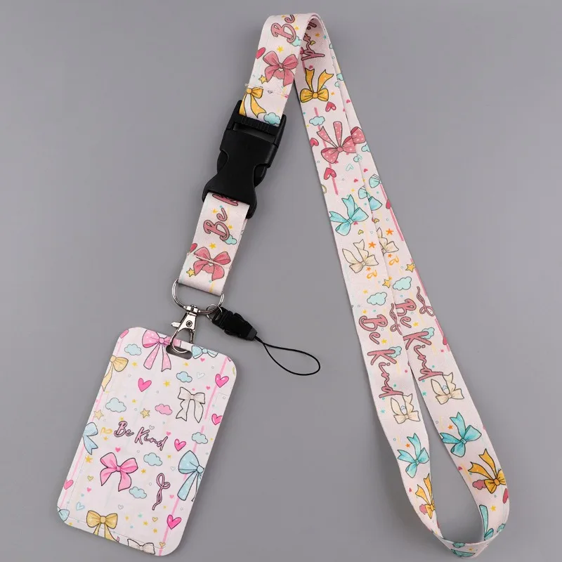 Bow Pattern Mobile Phone Lanyard Card Cover Bus Card Student Card Work Hard Shell Multi-functional Protective Cover