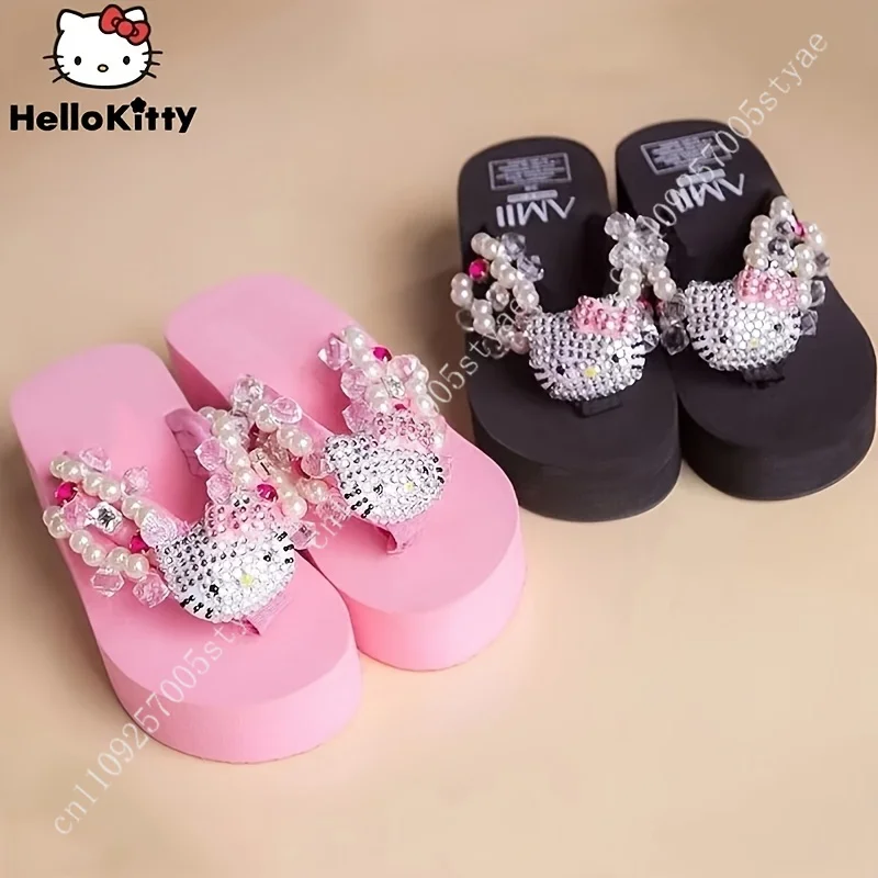 Obrázek 3: Sanrio ahoj kočička mrkat dámský bačkory glittery ahoj kočička obličej kultovní obleček platforma sandály hustý eva podrážka mid hee