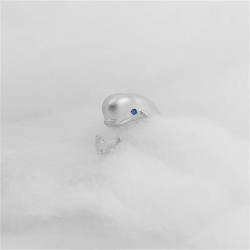 Women Fashion Animal Whale Open Ring Blue Stone  Cute Tail Rings For Girl Jewelry Accessories