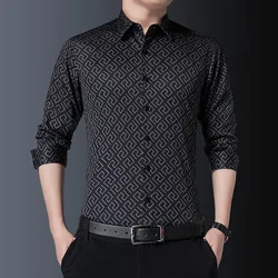 BROWON Fashion Men Shirts Long sleeve Shirts for Men Turn-Down Collar Print Slim Fit Smart Casual Work Shirts Men Clothing