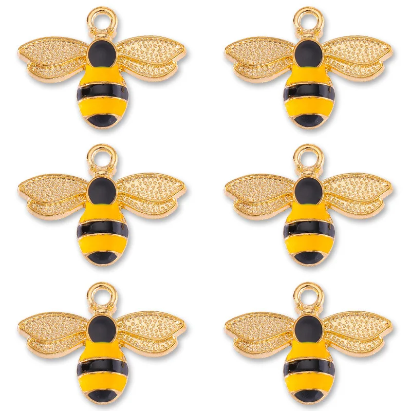 20 pcs/lot Fashion Cute Bee Alloy Enamel Pendant Accessories Charms for Women, Earrings/Necklace Handmade DIY Jewelry