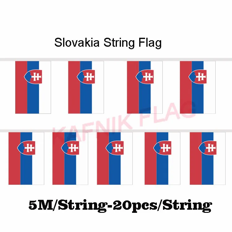 Kafnik 5m 20-Sided Slovakia String Flag Banner 14x21cm for Party Decoration World Event Carnival Decor