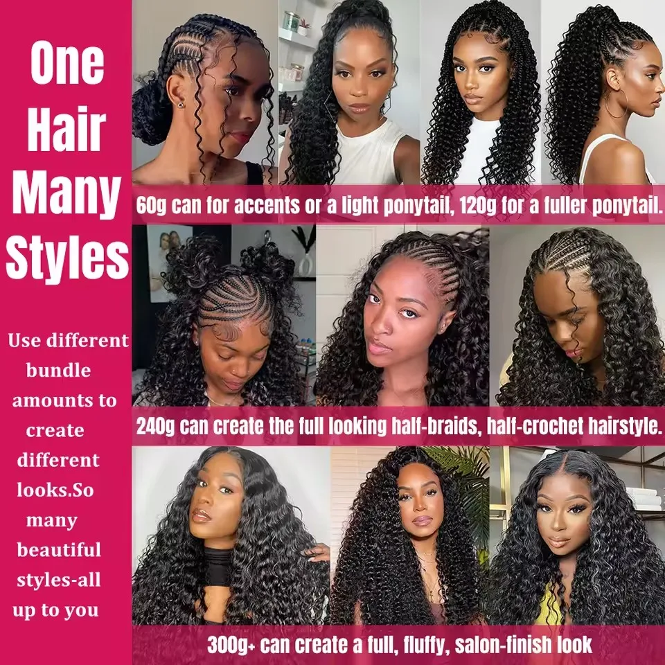 Cabello a granel pre-dividido para trenzas, crochet Deep Wave, extensiones de cabello humano sin nudos, invisible para trenzas boho 6