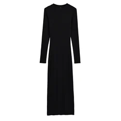 Midi dresses for women 2024 Winter dress sexy knitted dresses elegant bodycon dress knit vintage clothes long sleeve dress black