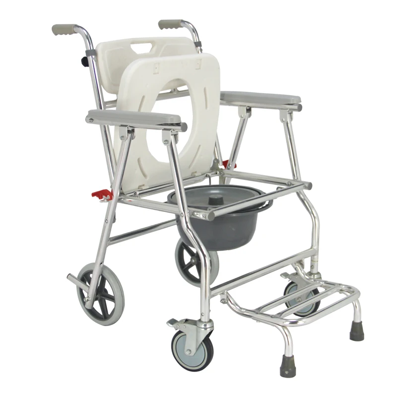 Folding Commode Chair, Adult Bedside Toilet with Wheels, Transfer Shower Potty for Elderly and Disabled, Portable Bathroom Aid
