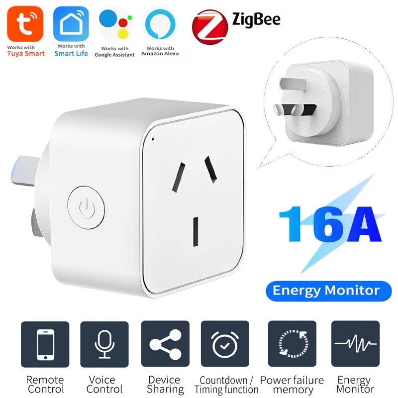 Tuya Zigbee 3.0 Smart Socket AU Standard with Energy Monitoring, Remote Timer Control, Compatible with Alexa and Google