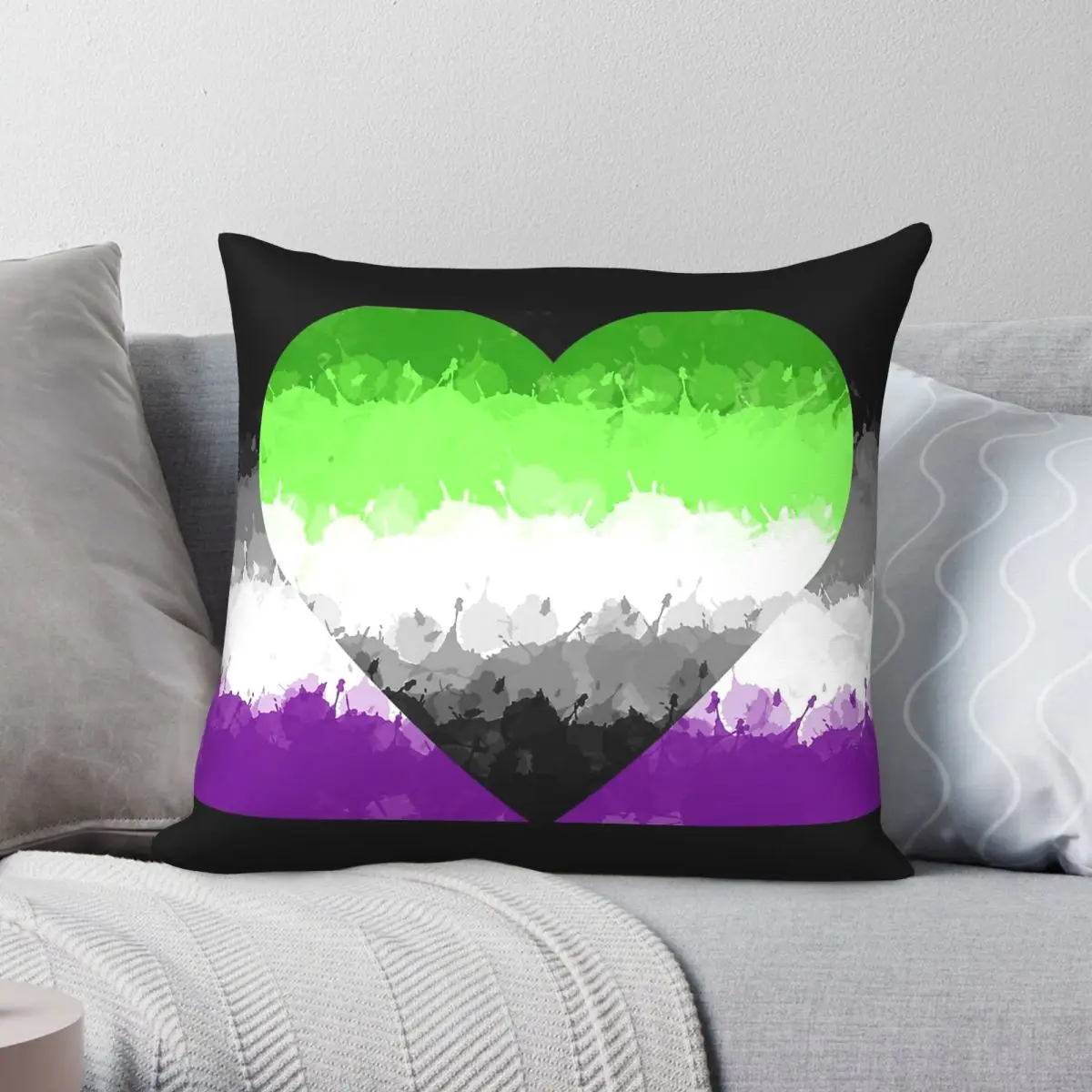Lgbtq+ Asexual Aromantic Pride Square Pillowcase Polyester Linen Velvet Printed Decorative Throw Pillow Bed Cushion Cover 45x45